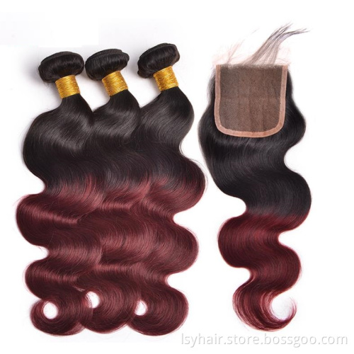 Lsy Ombre Dark Wine Color Brazilian Hair  Virgin Body Wave 1B 99J Two Tone Human Hair  Weave Bundles 99J Red Natural Human Hair